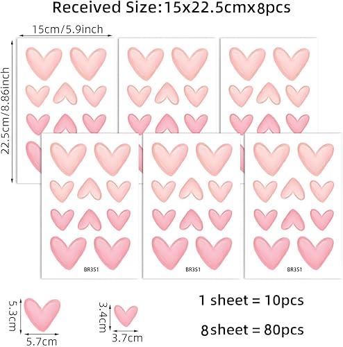 Miniatura 2 de 80 calcomanías de pared con forma de corazón rosa para dormitorio, PVC, decoración de habitación de niñas, calcomanías de pared para guardería