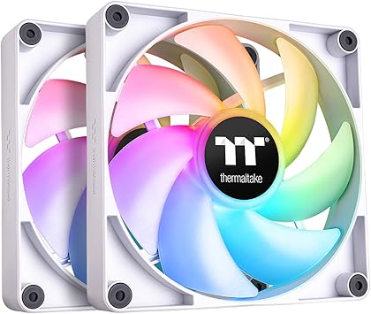 Thermaltake CT120 ARGB Sync PC Cooling Fan White (2-Fan Pack), 5V Motherboard Sync, 16.8 Million Colors 9 Addressable LEDs, 120 mm Hydraulic Bearing Case/Radiator Fan, CL-F153-PL12SW-A
