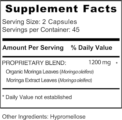 Miniatura 7 de Jiva Botanicals Cápsulas de extracto de hojas de moringa, hechas de polvo de hoja de moringa y suplemento de oleifera para apoyo inmunológico y