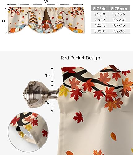Miniatura 6 de Cortinas de gnomo para ventanas de cocina, cenefa de cortina de calabaza de cosecha de otoño para cocina, sala de estar, cortina de ventana de hojas