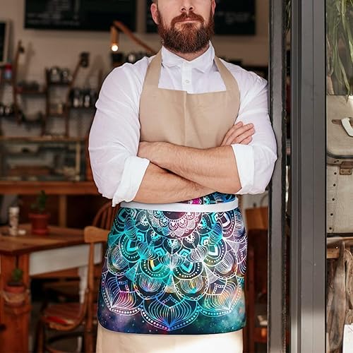 Miniatura 6 de Delantales unisex impermeables para camarera, delantales de camarero, delantal de cintura, bistró, medio delantal con bolsillos para hombres y