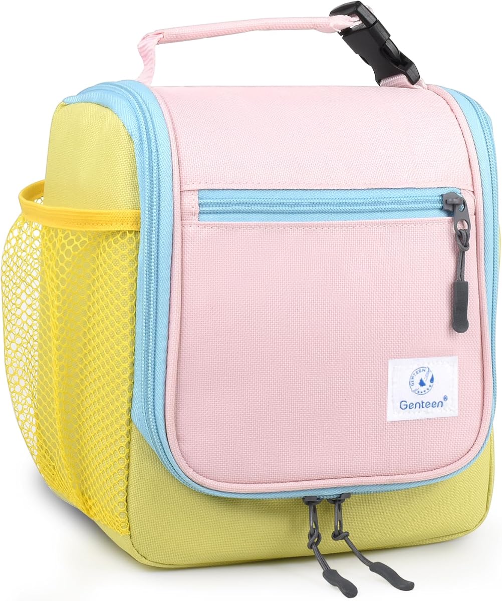 Kids Lunch Box, Insulated Lunch Bag for Kids, Toddler, Girl, and Boy; Holds Lunch Box, Water Bottle, & Snacks; Easy-Clean Water-Resistant Fabric & Multiple Zippered Pockets (Yellow Blue)