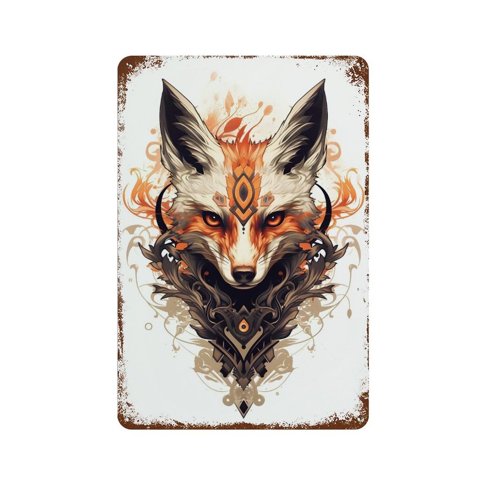 Vintage Rust Metal Sign Ritual Fox 11.8"x7.9", Old School Wall Decor for Garage, Bar And Workshop Decor