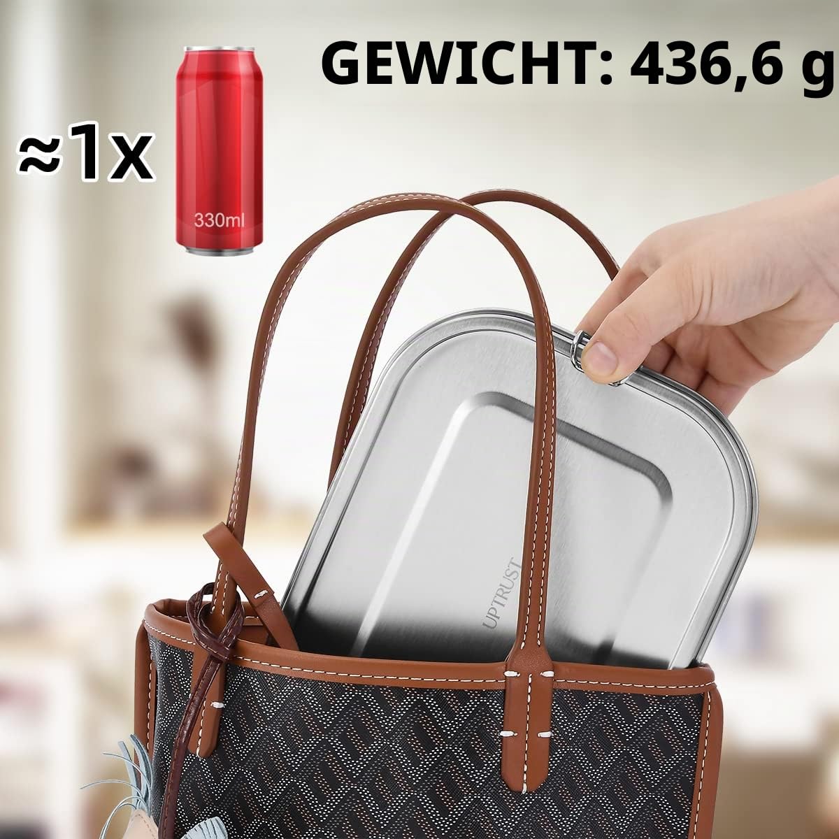 UPTRUST Bento-Lunchbox aus Edelstahl, 5 Fächer, groß, 1400 ml, Metall, Bento-Lunchbox, Behälter für Kinder oder Erwachsene, mit verschließbaren Clips, auslaufsicher