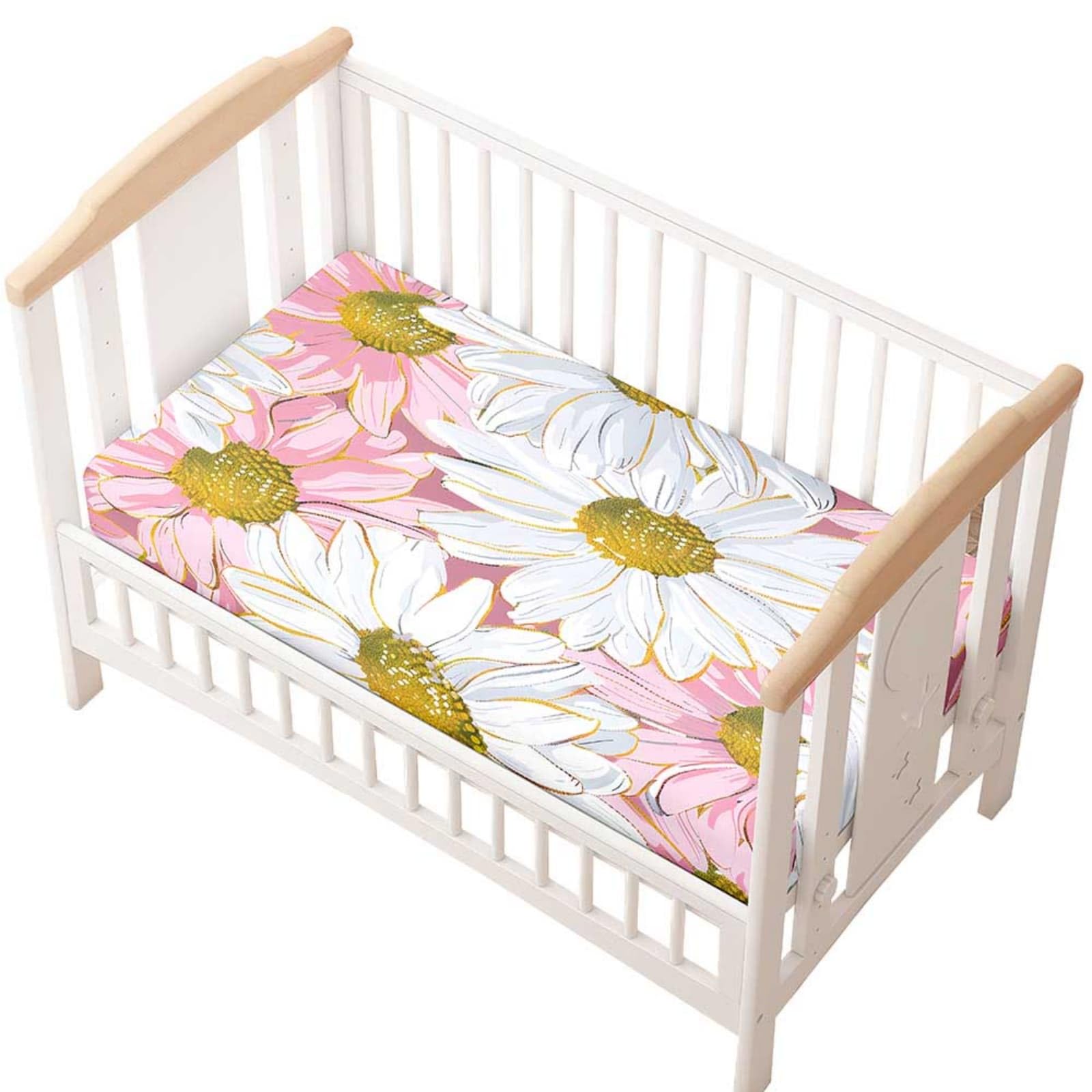 Odot Cot Bed Fitted Sheet, Moses Basket Fitted Sheet 3D Daisy Pattern Soft Microfibre Crib Bedsheets Bassinet Bedsheet Mattress Protector for Kids Boy Girl (Pink,80x160cm)