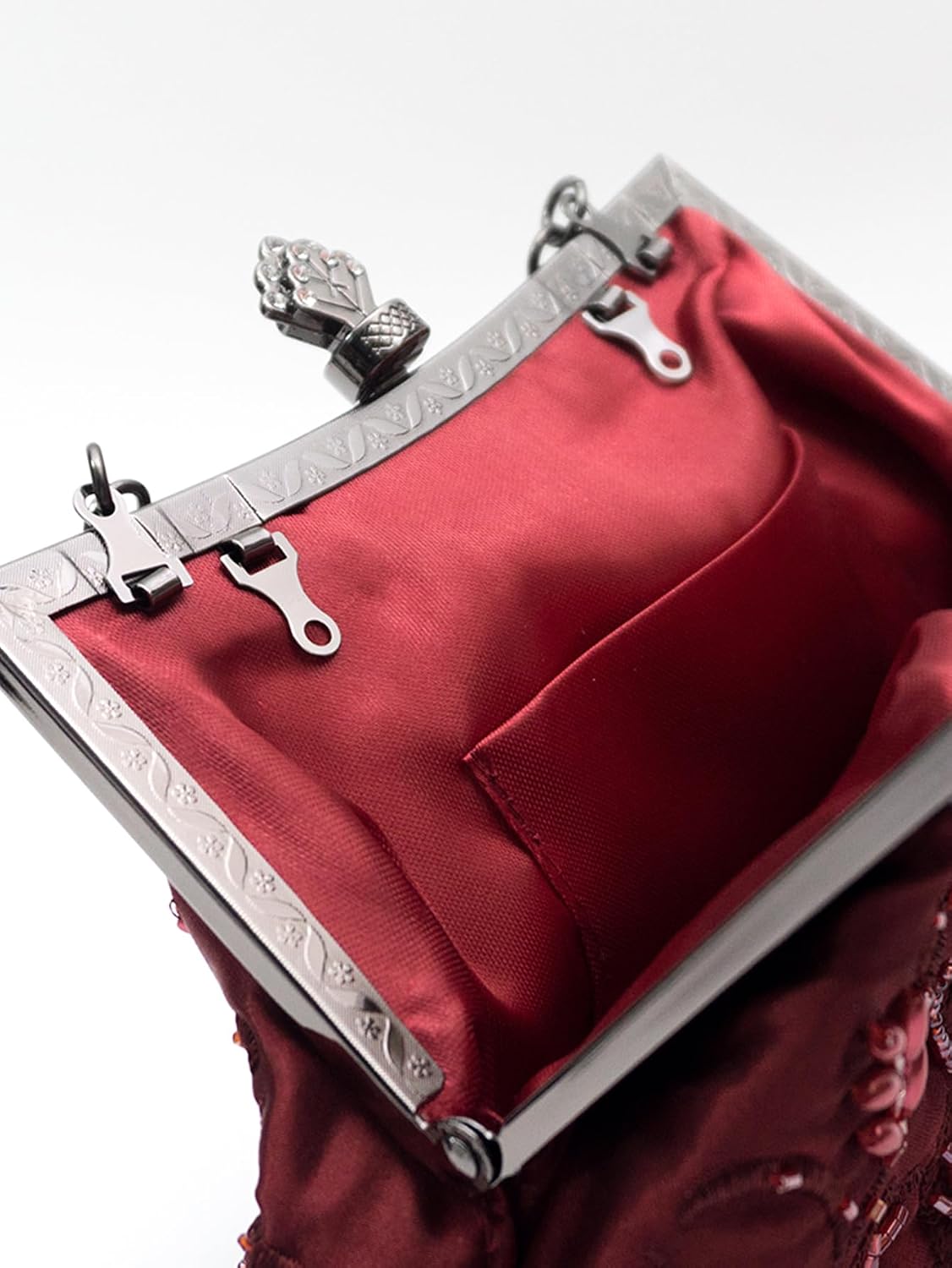 Rose Embroidered Vintage Beaded Evening Bag for Women, Elegant Handled Clutch for Wedding, Party & Formal Events