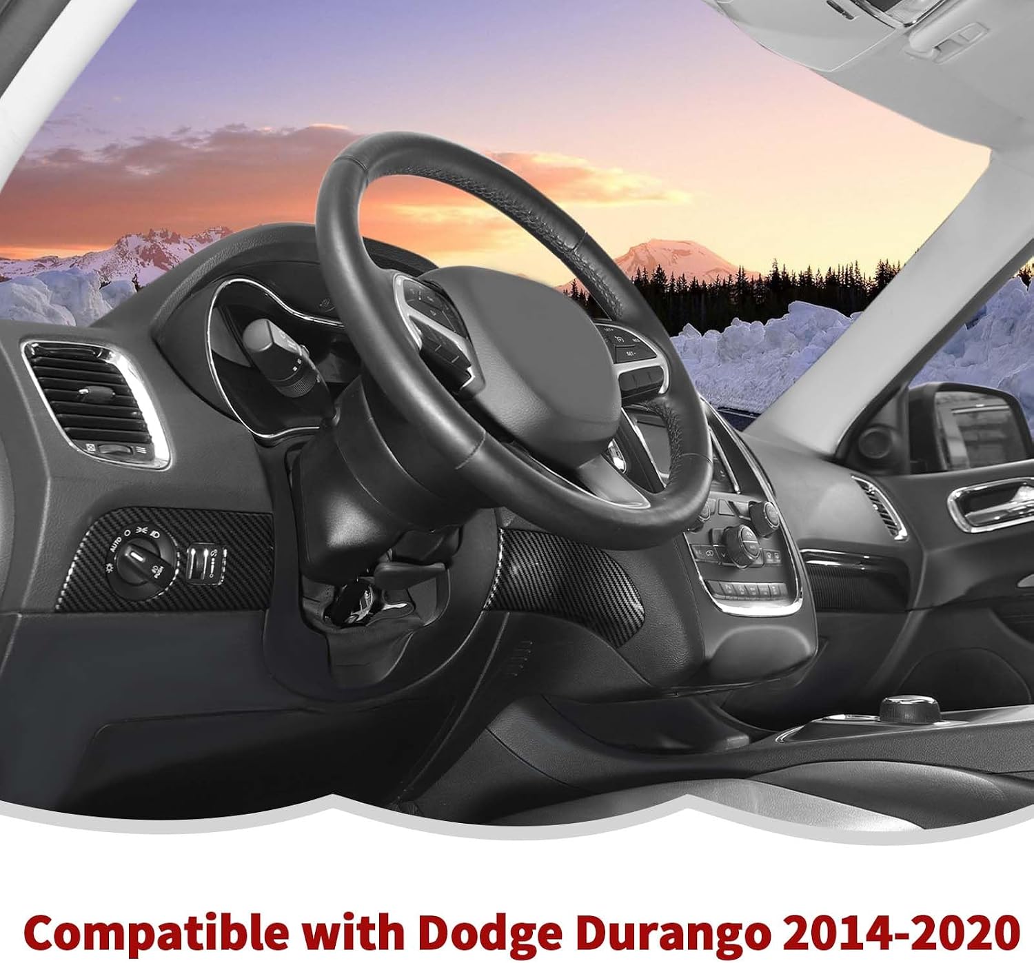 RT-TCZ Carbon Fiber Dashboard Panel Strip Cover Trim Headlight Switch Button Panel Trim Cover Center Console Interior Trim Kit Accessories Compatible with Dodge Durango 2014-2020