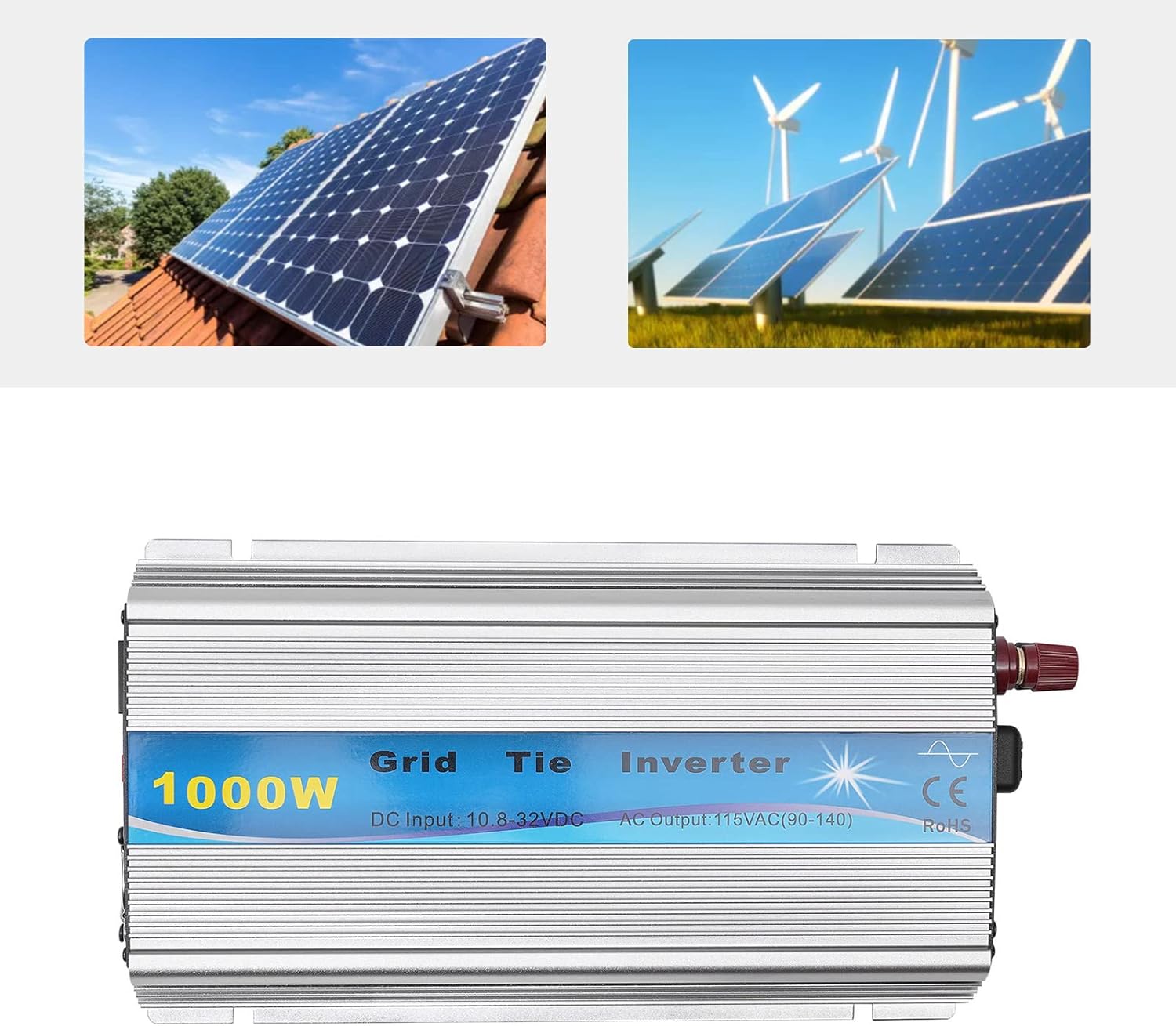 Solar Inverter Max 1000W, Grid Tie Inverter MPPT Pure Sine Wave DC10.8-32V Solar Input AC90-140V Output for 18V Solar Panel