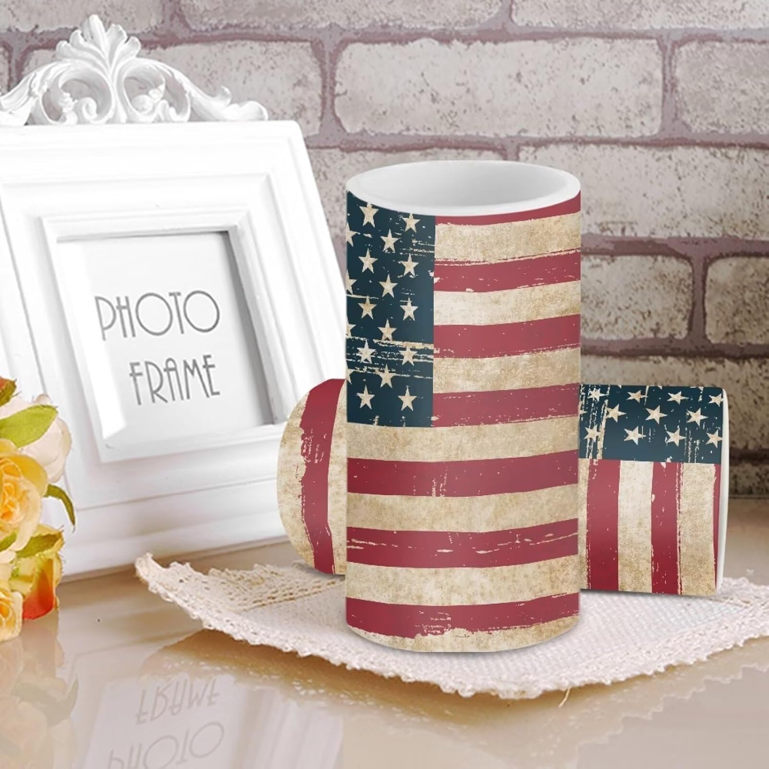 American Flag Flameless Candles 2 Pack 6 x 3 inch Battery Operated Candles with Multicolor Timer Remote Control LED Fake Candles for Warm Light Dinner Table Home Decor Gifts for Veterans
