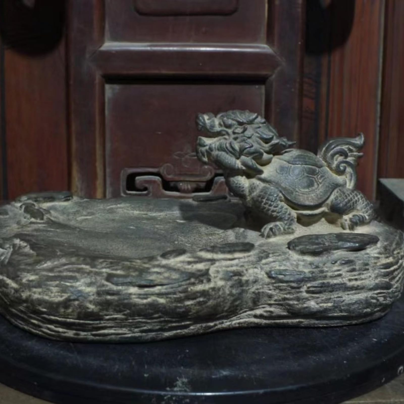 Pierre à encre en forme de tortue dragon de style chinois, 20 cm, calligraphie artisanale, décoration de style antique