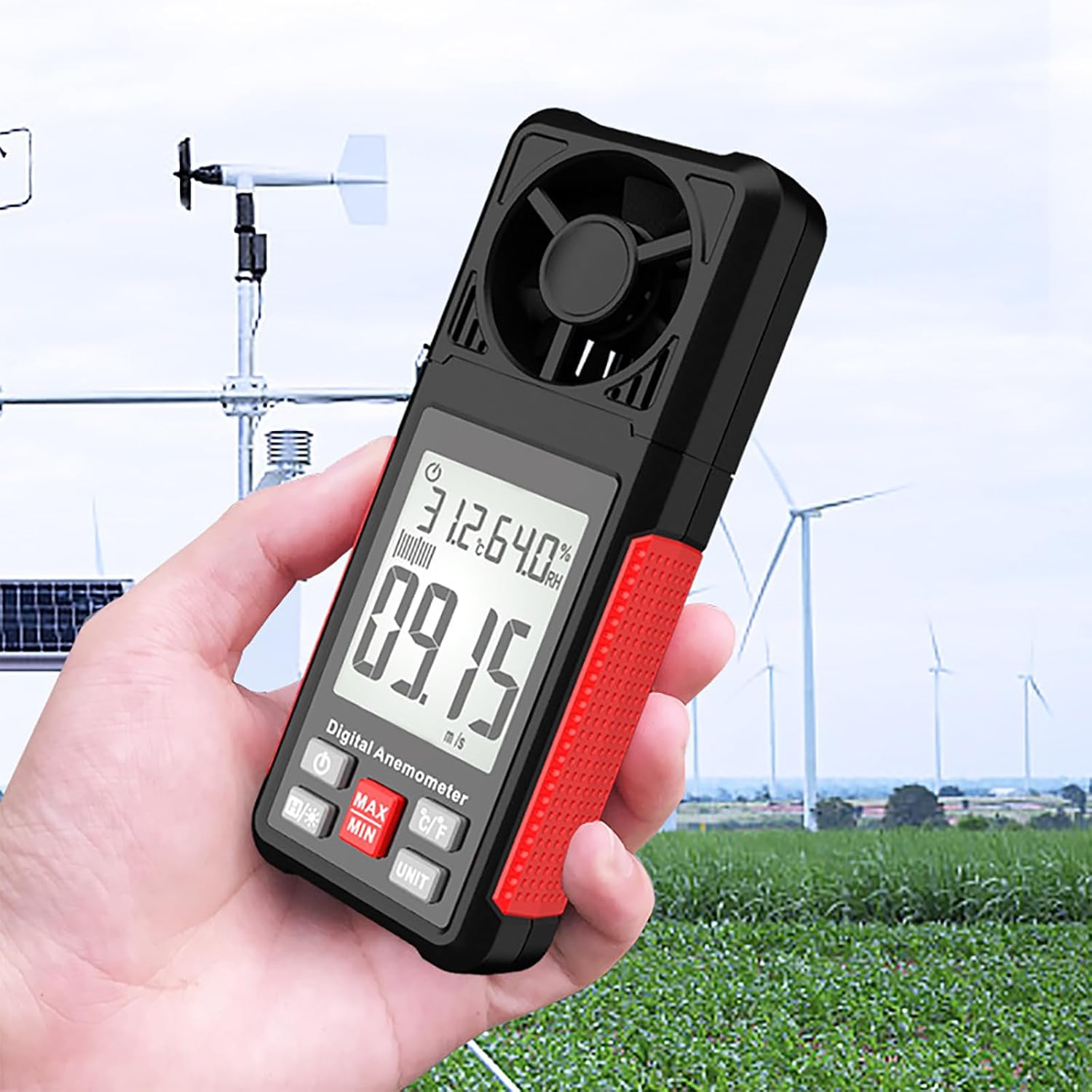Wind Speed Meter, High Accuracy Wind Speed Gauge with LCD Display Screen, Six Wind Speed Unit and ℃/℉Temperature Measurement, Detachable Battery and Support Data Storage, for Sailing, Surfing