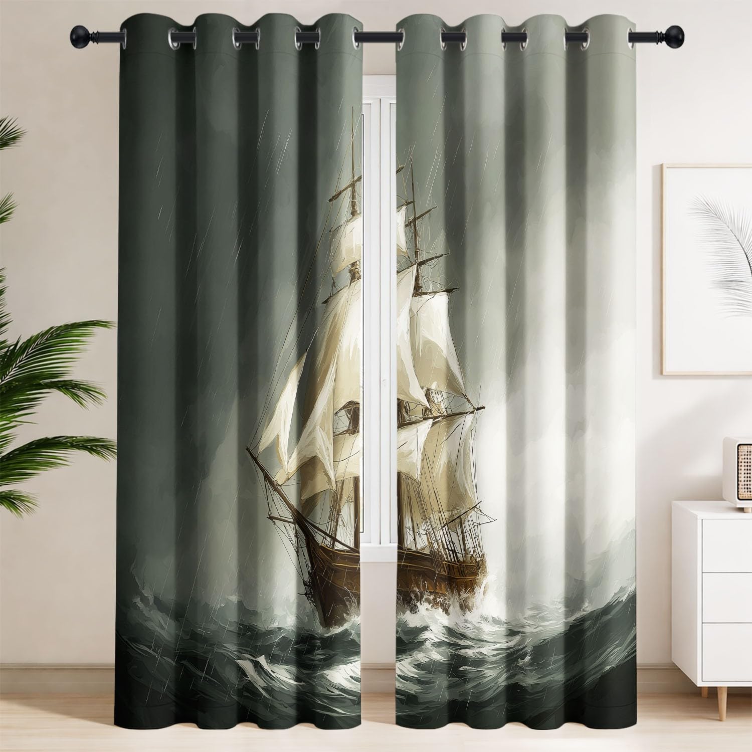 Rideau voilier gris thermique pour la chambre d'enfant style aventure marine