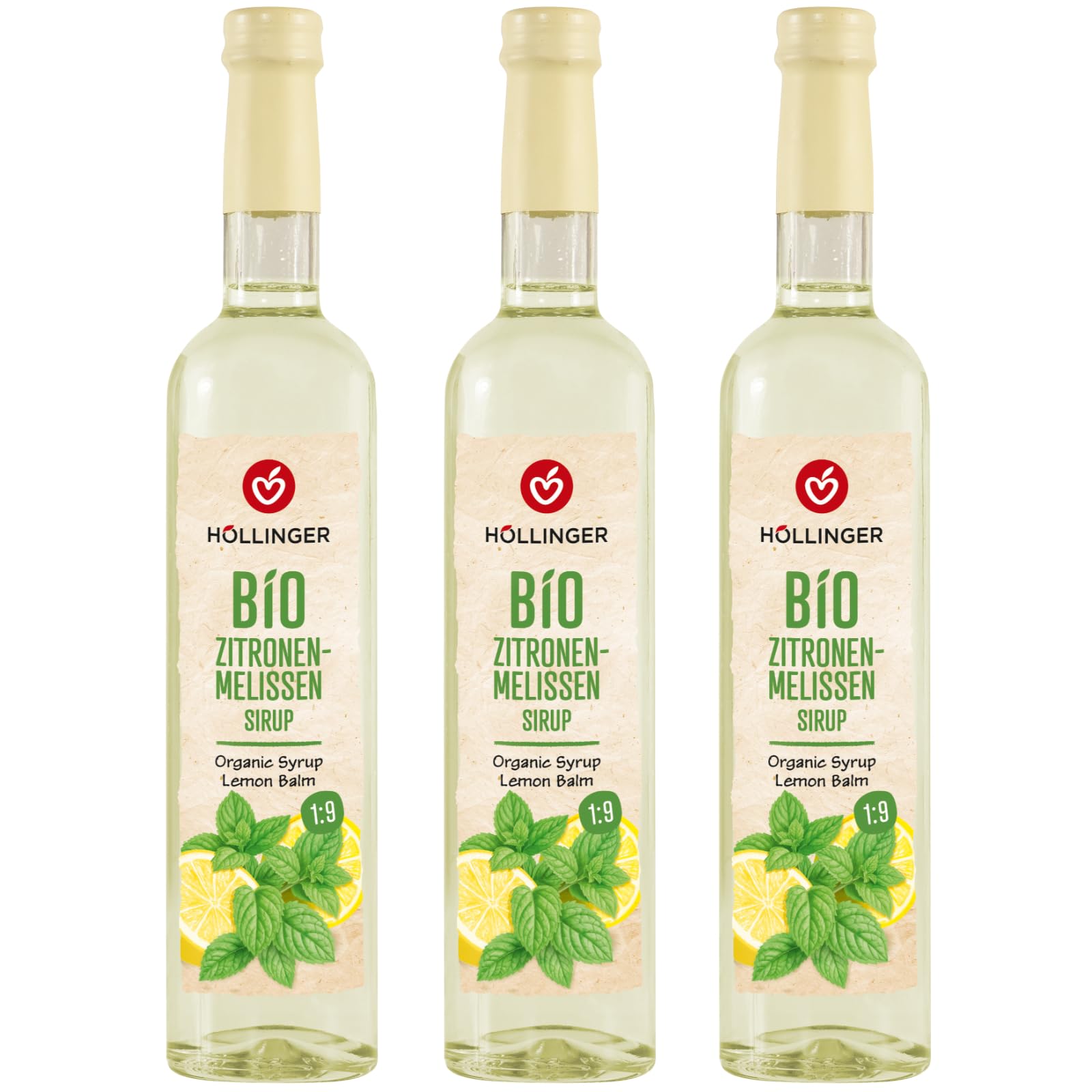 Höllinger Sciroppo Biologico Melissa e Limone, 3x500ml, Concentrato 1:9