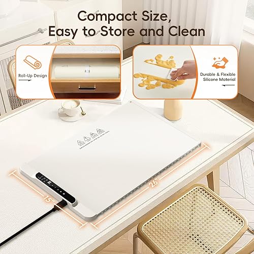 Miniatura 8 de Tapete de calentamiento de alimentos, bandeja de calentamiento eléctrica de silicona de 26 x 15 pulgadas con control de 11 temperaturas y
