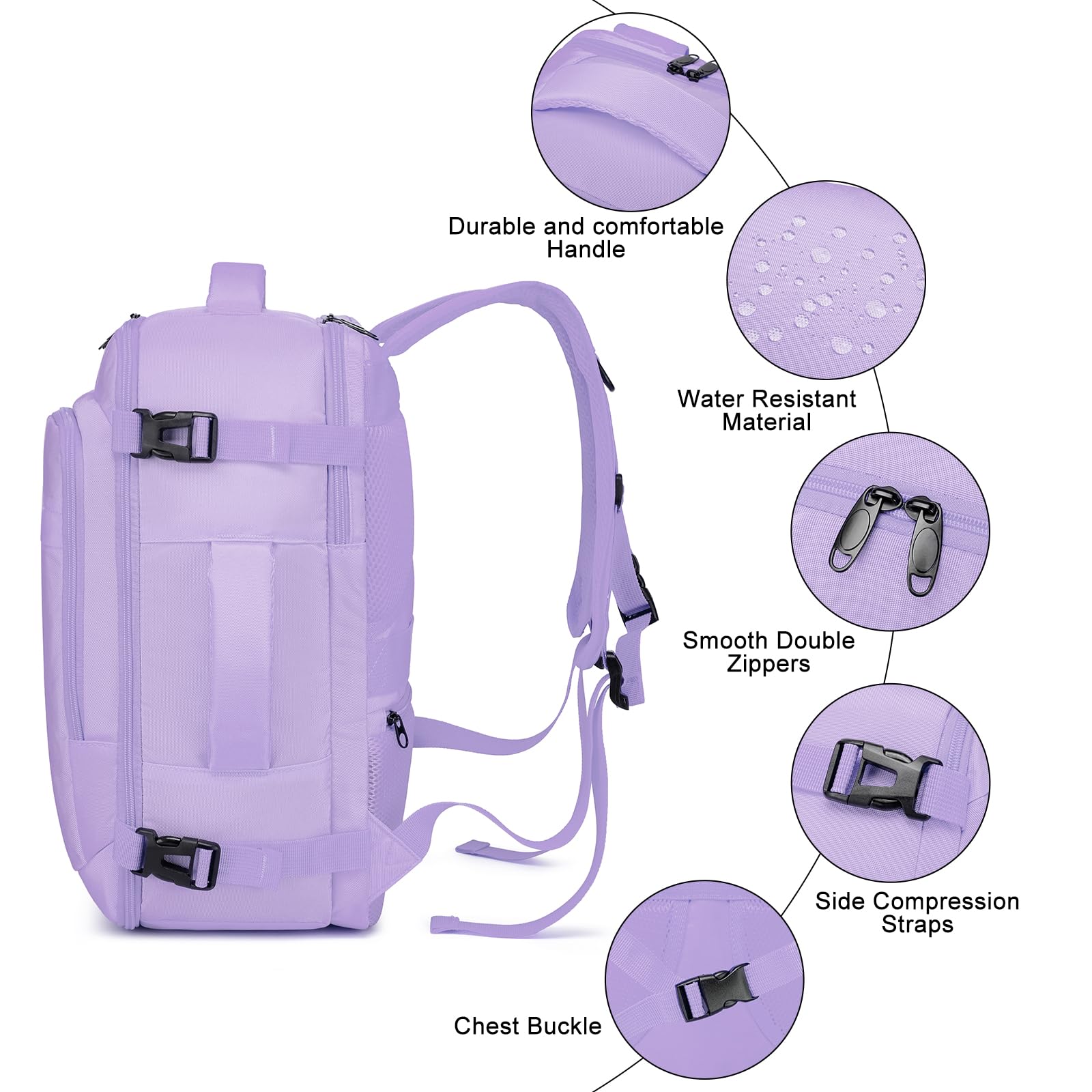 Borse da Cabina per Ryanair 40x20x25 Bagaglio a Mano Zaino Borsa Zaino da Viaggio Zaino da trekking Zaino Wizzair 40x30x20 Zaino Casual per laptop da 14 pollici per scuola,Viola chiaro