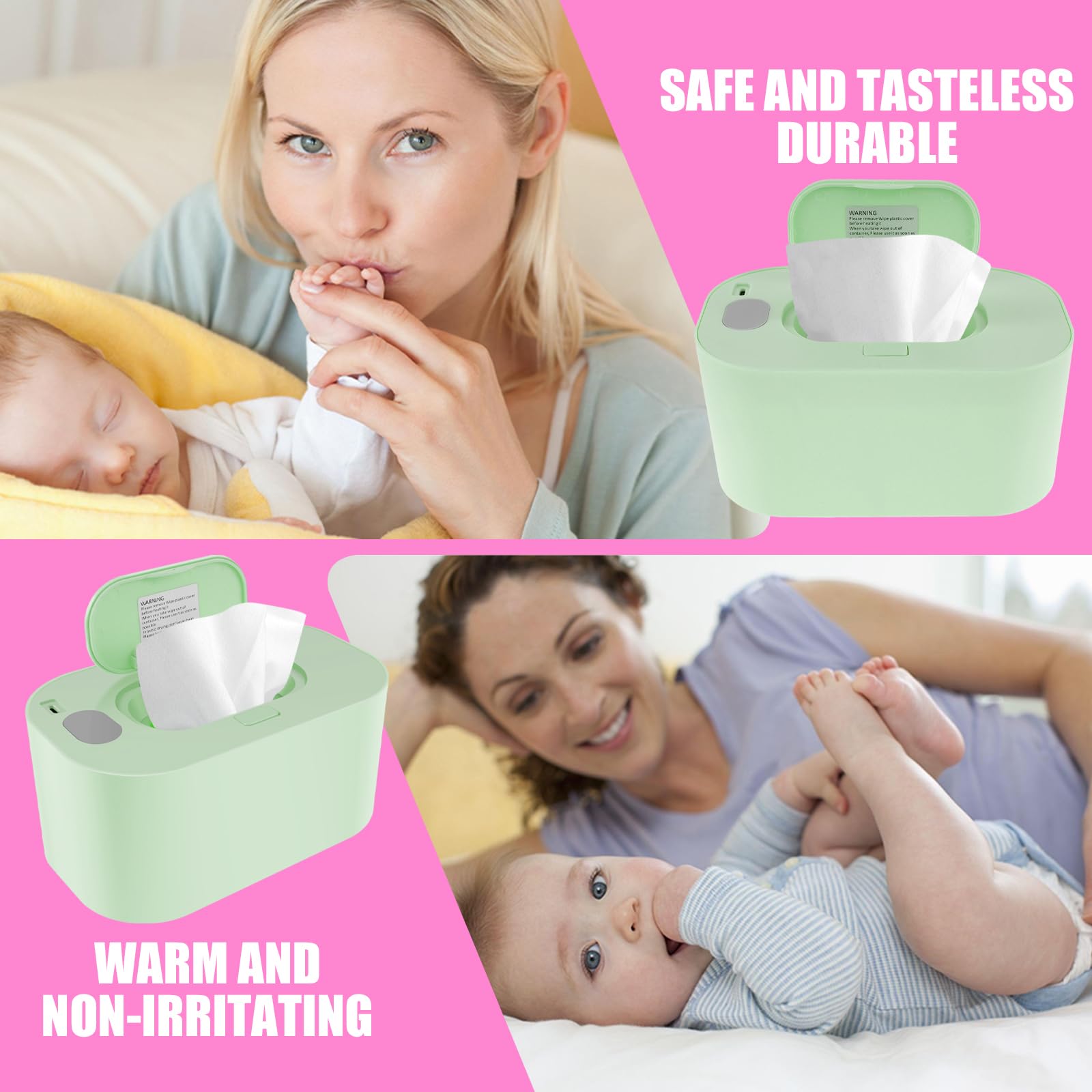 Chauffe-lingettes pour bébé, chauffe-lingettes humides, température constante, portable, empêche le séchage USB, réutilisable, pour voiture, maison, chambre d'enfant (vert)