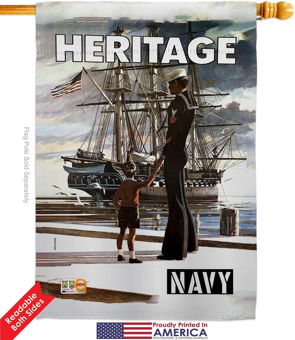 USBrotherhood Navy Heritage US House Flag Armed Forces USN Seabee United State American Military Veteran Retire Small Decorative Gift Yard Banner Double-Sided Made in USA 28 X 40