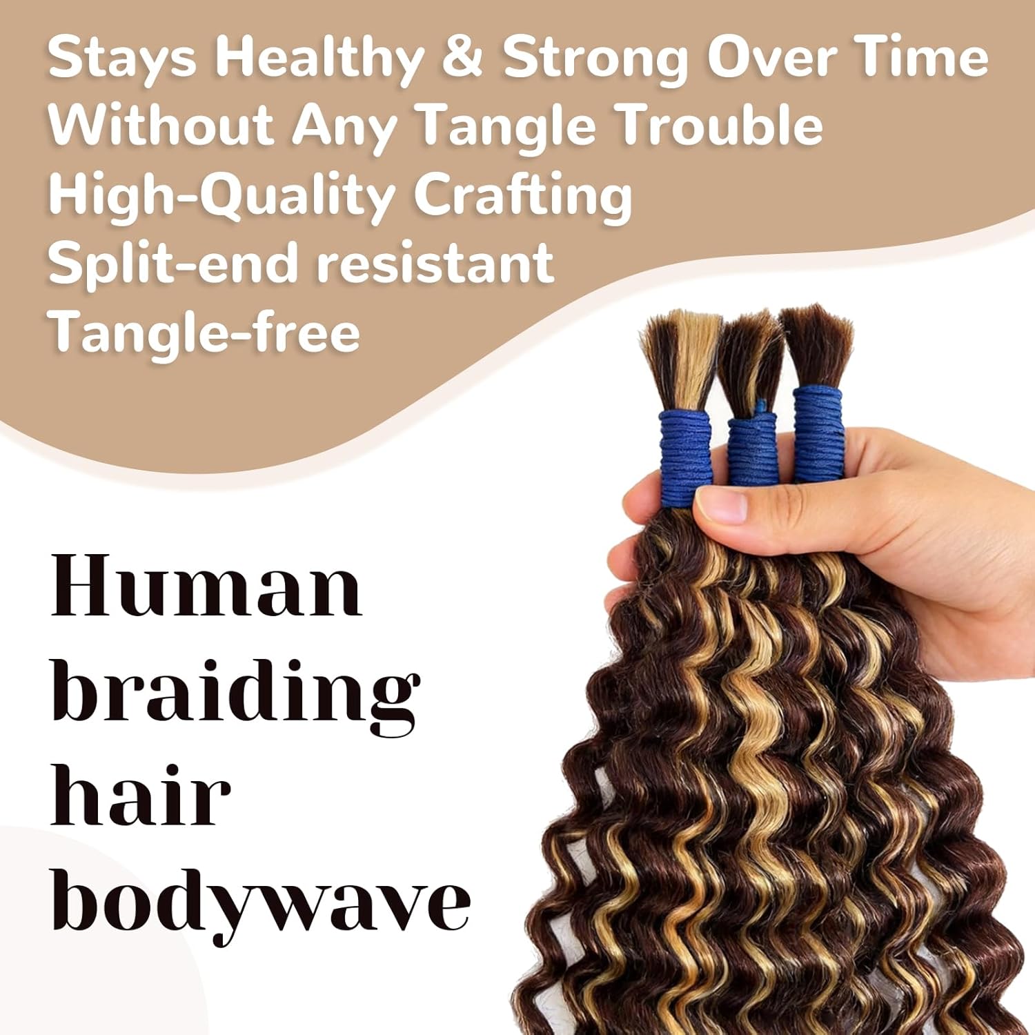 12A Deep Water Wave Boho Human Braiding Hair for Braids Curly Bulk 3 Bundles 120g/Pack Natural Color 4/27 Ombre 20 Inch