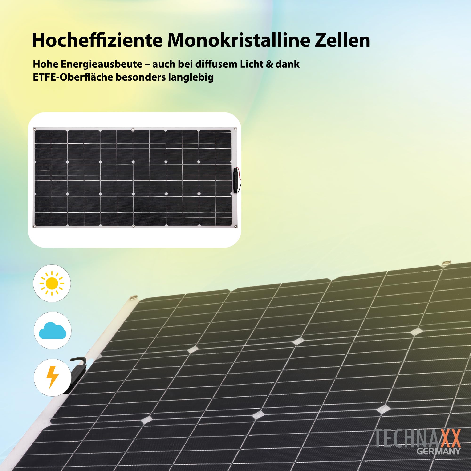 Technaxx flexibles Solar-Panel 100W - Das 100 Watt Solarpanel ist ideal für Camping, Wohnwagen, Boote, Gartenlauben, sowie Balkone etc. – Monokristalline Solarmodule TX-208