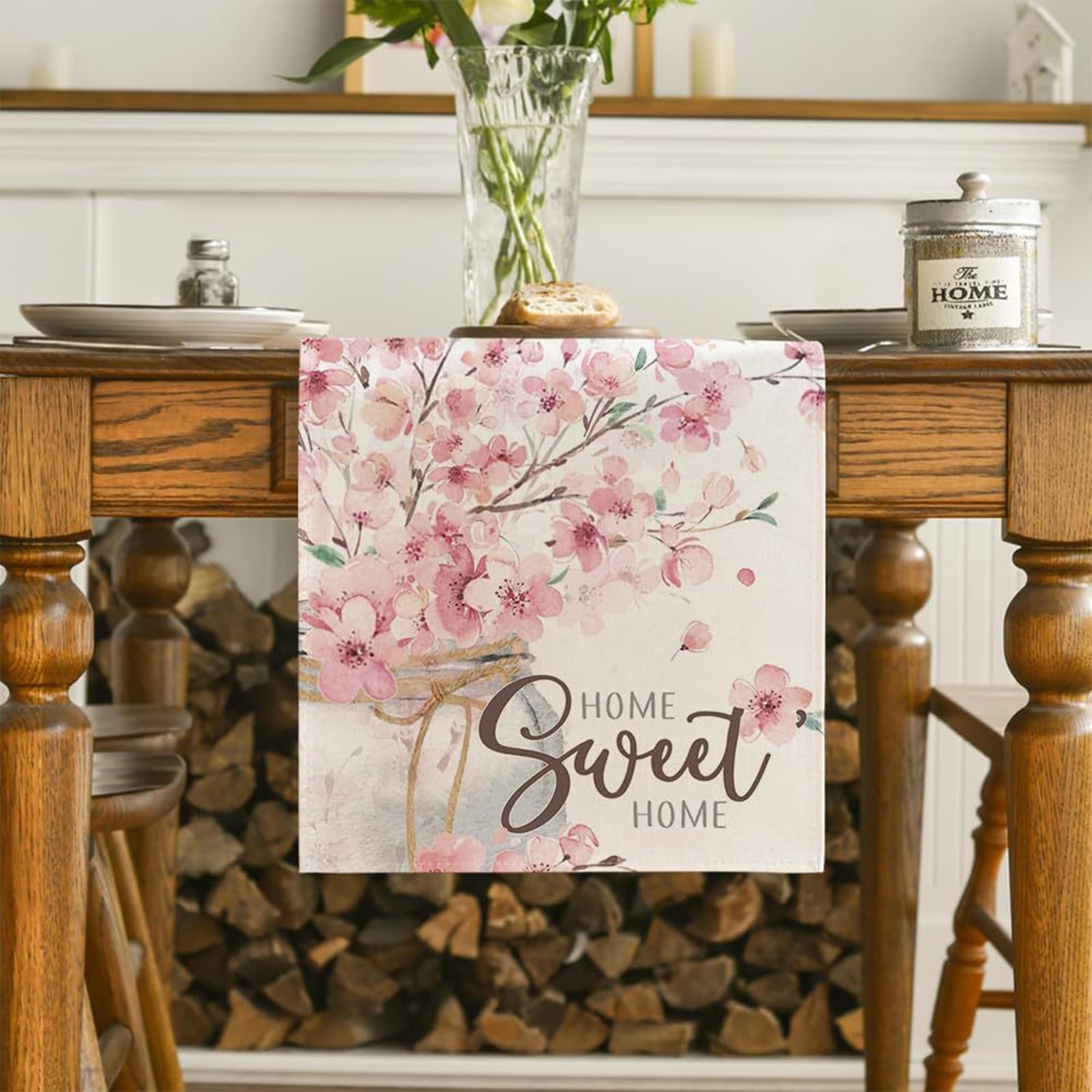 AUAUY Runner da Tavolo con Fiori, Lavabile, Moderno Tovaglia, per Primavera ed Estate, Decorazione per Casa, Bar, Interni, Feste e Vacanze, 40 x 140 cm