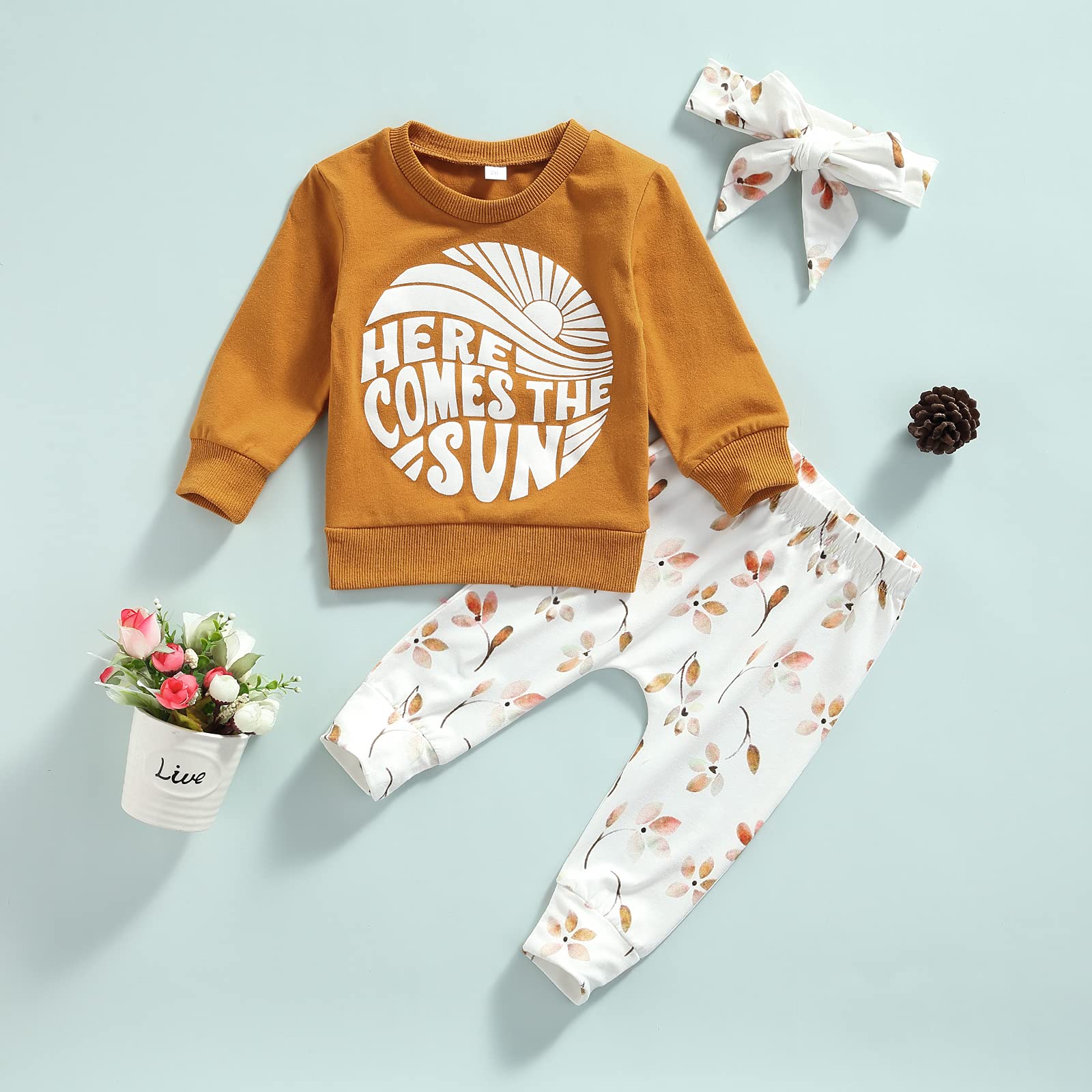 Madjtlqy Kids Baby Girl Floral Clothes Long Sleeve Pullover Tops Long Pant Trouser 2PCS Girls Clothing Set 6M-4Y