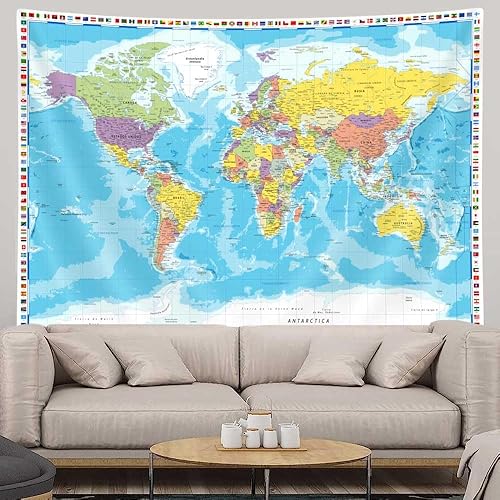 Miniatura 8 de SAOLUIS Tapiz educativo de mapa del mundo, mapa de los países del mundo, tapiz de mapa, decoración de pared para aula, dormitorio, sala de estar,