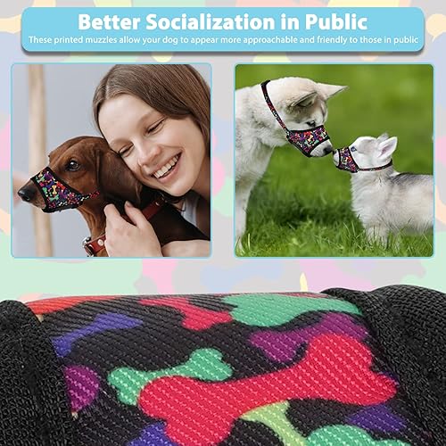 Miniatura 3 de Bozal para perro, bozales suaves para perros pequeños, medianos y grandes, bozales impresos transpirables con velcro ajustable para dejar de morder