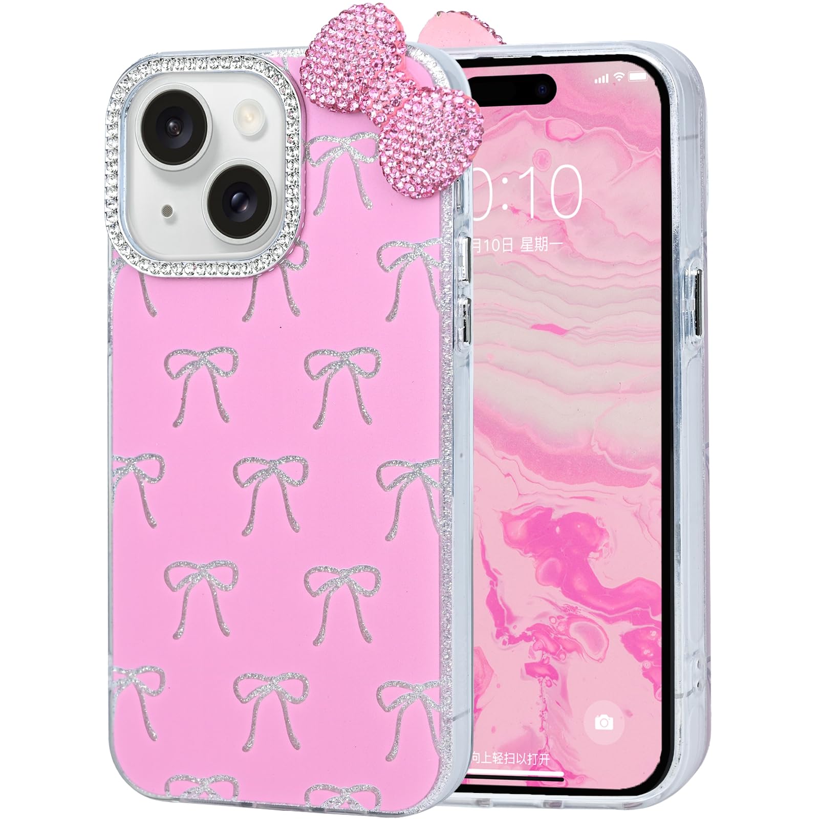 Amazon.co.jp: Pajony かわいいリボンケース iPhone 15用 キラキラ