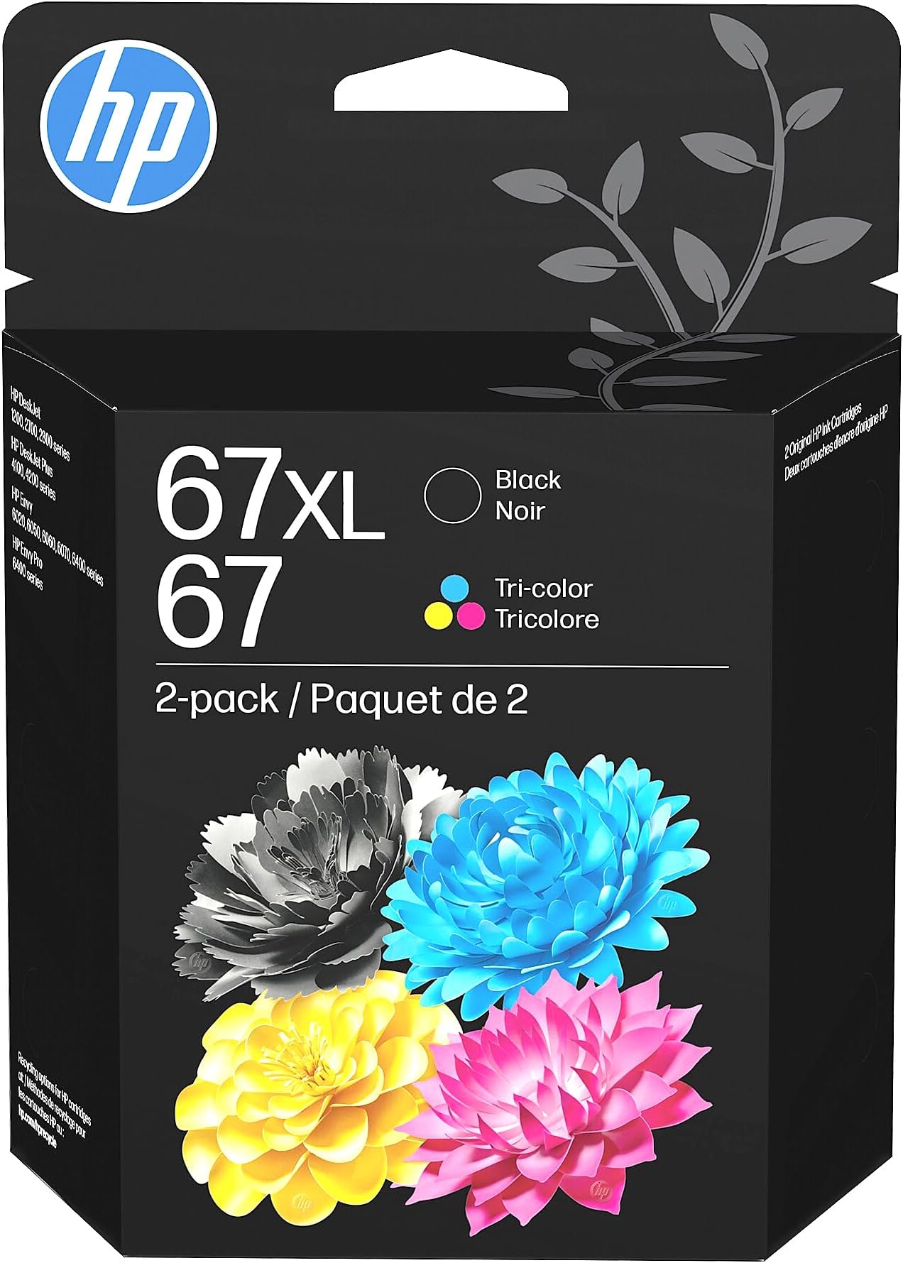 HP Original 67 Tri-Color / 67XL Black Ink Cartridges (2-Pack) | Works DeskJet 1255, 2700, 4100 Series Envy 6000, 6400 Series | Eligible for Instant Ink | 3YP30AN