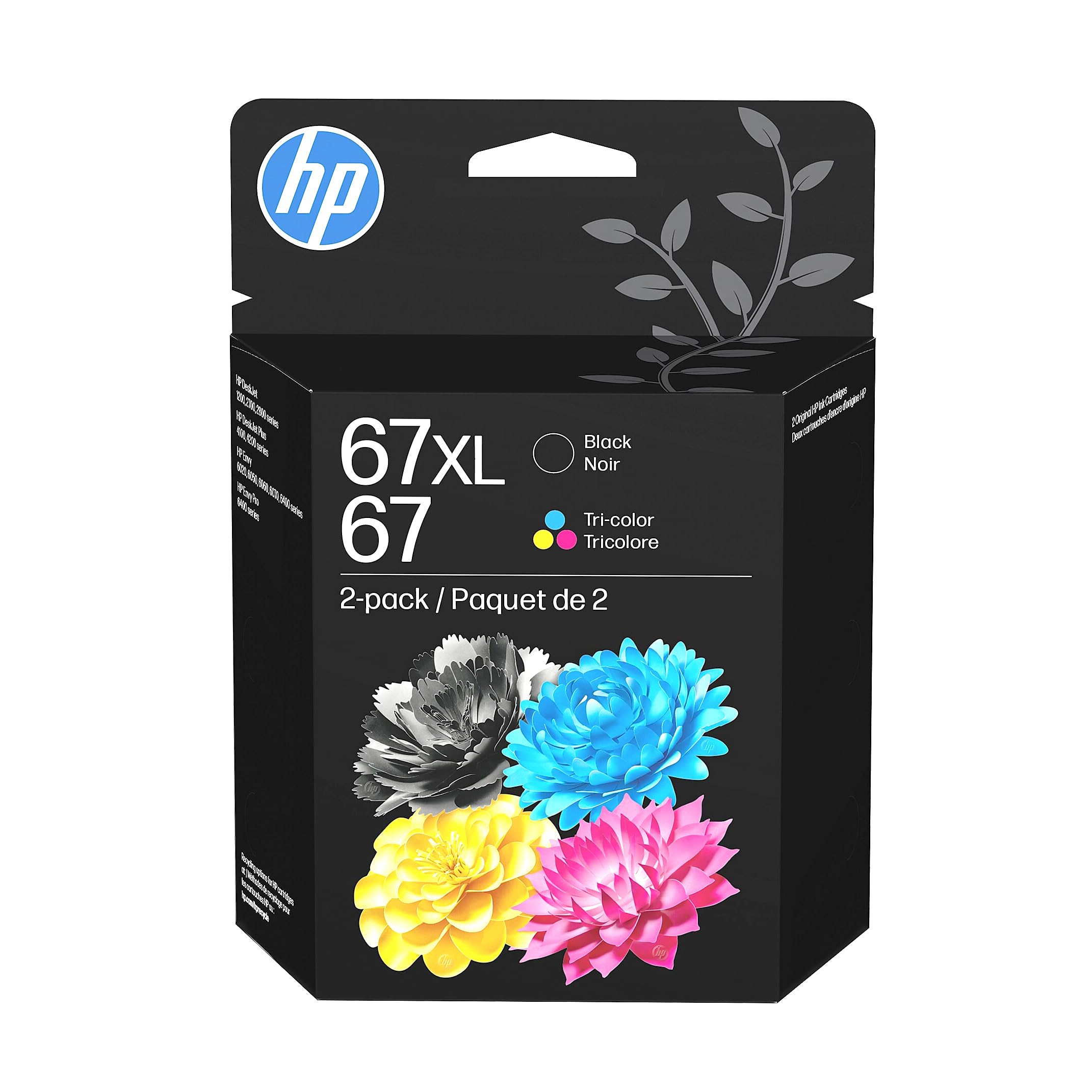 HP Original 67 Tri-Color / 67XL Black Ink Cartridges (2-Pack) | Works DeskJet 1255, 2700, 4100 Series Envy 6000, 6400 Series | Eligible for Instant Ink | 3YP30AN Black XL + CMY