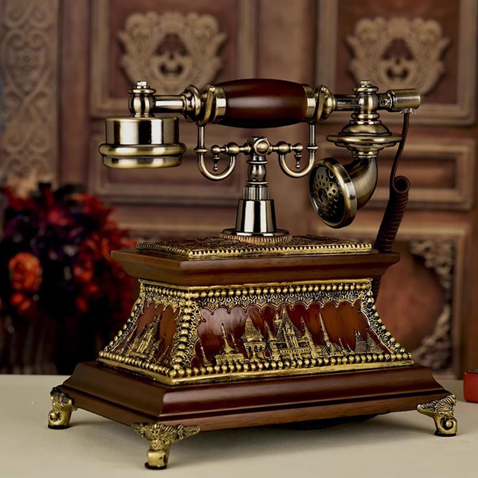 Telefono, Telefono rotativo retrò, Telefono Antico, Telefono con Filo in Legno in Stile retrò, Telefono Fisso per casa/Ufficio