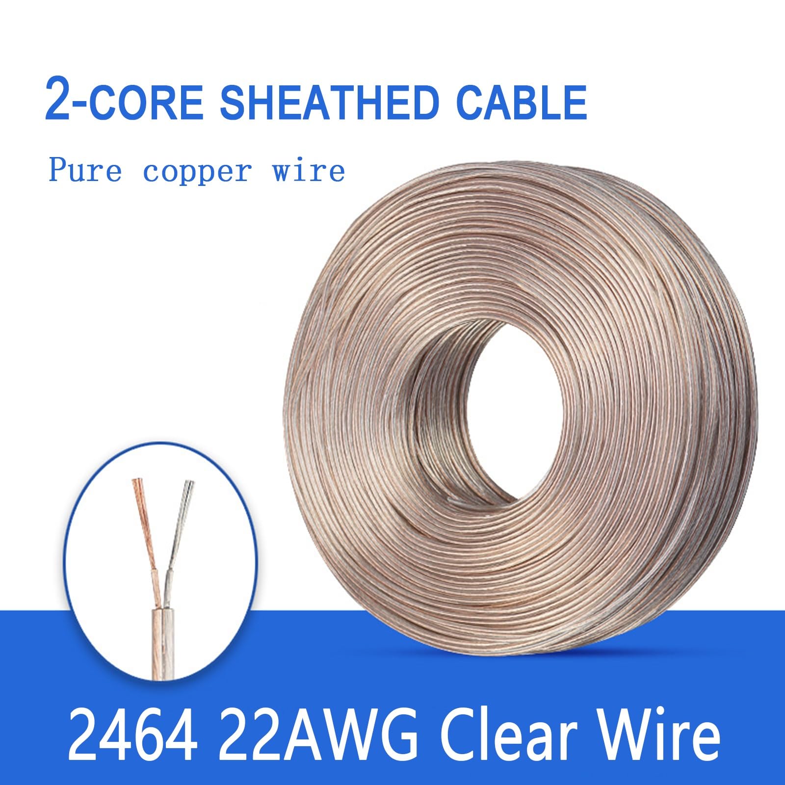 Cable eléctrico, cable transparente de 2 núcleos de 16 AWG a 30 AWG, 300 V, con revestimiento paralelo de cobre puro y cobre estañado, for equipos eléctricos, luces LED de exterior y equipos de ilumin