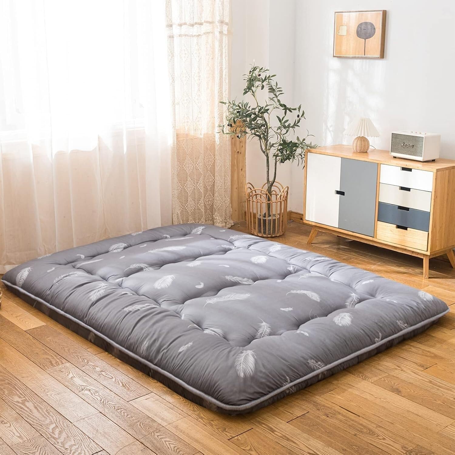 10 cm Materasso Futon Spesso-Materasso Pieghevole Spesso E Morbido, Shiatsu, Yoga, Student Dormitory Tatami, Grigio(Gray,90x190cm)