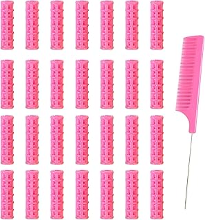 Ulifebetter 28PCS Self Grip Hair Rollers,Small Plastic Hair Curlers Heatless Hair Curlers for Salon Hairdressing Curlers and DIY Hairstyles(dark pink)