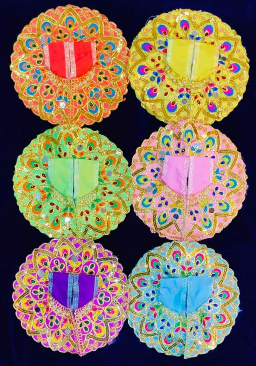 Garden Of Arts Handmade Krishna Kanha ji Ganpati Radha rani Poshak Set of 1 Multicolour heavy embroidery and pearls work Size 2