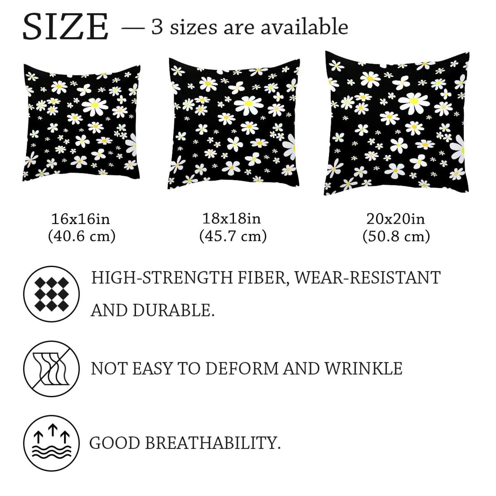 Set Di 2 Federe Decorative Quadrate 40x40 Cm Con Margherite - Cuscini Per Divano E Letto Con Cerniera - Morbido Cotone E Poliestere