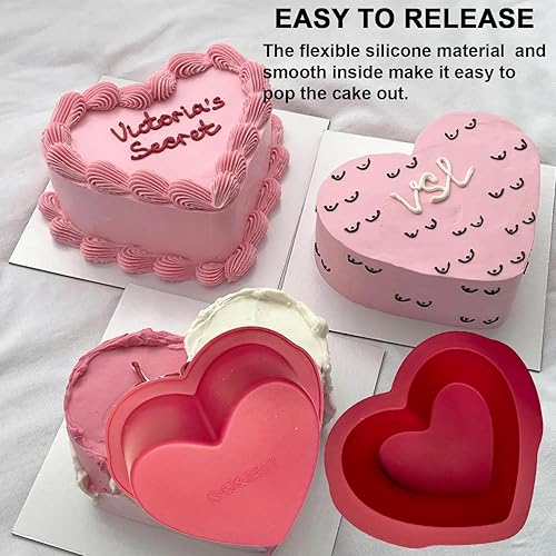 Miniatura 4 de Nalchios Juego de 4 moldes de silicona en forma de corazón, antiadherentes de fácil liberación para hornear pan, juego de moldes de brownies de 4 x