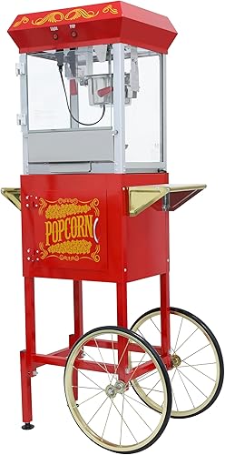 Máquina de palomitas de maíz con carrito y ruedas, máquina de palomitas de maíz con hervidor de acero inoxidable de 10 onzas, máquina para hacer