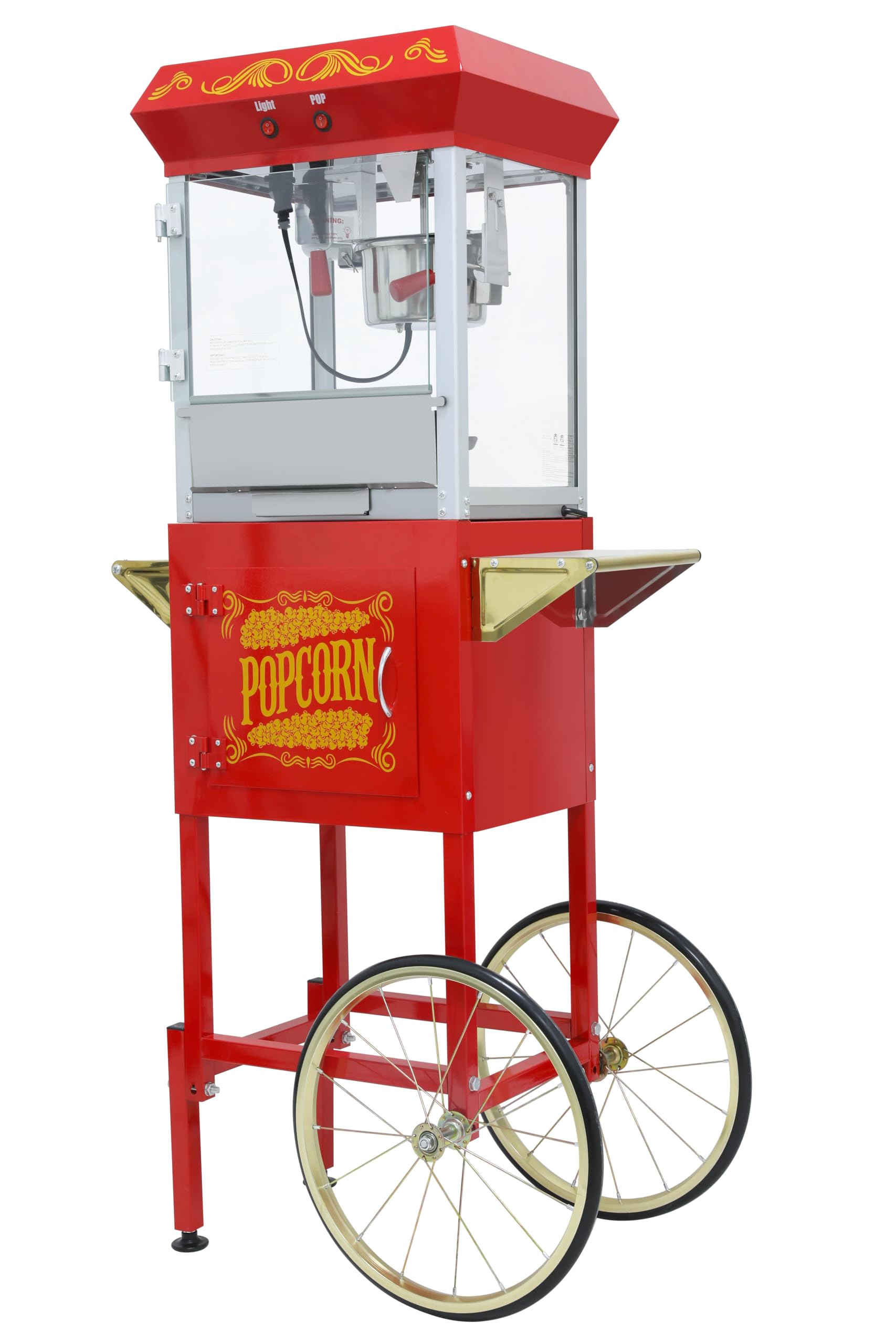 Popcorn Machine with Cart Wheels - Popcor Maker with Stainless Steel Kettle, Popcorn Popper for Home,Theater, Parties (Red, 10OZ Cart)