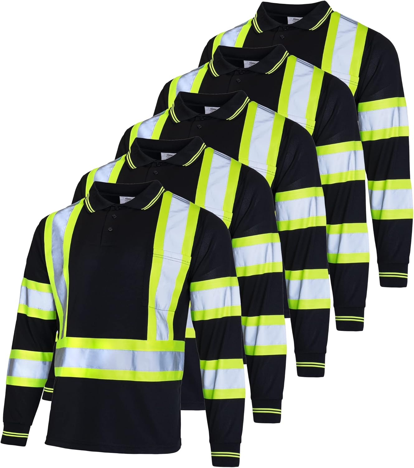 JORESTECH Safety Polo Shirt, Long Sleeve with High Reflective Tape, ANSI/ISEA Compliant, XS - 4XL, Pack of 5