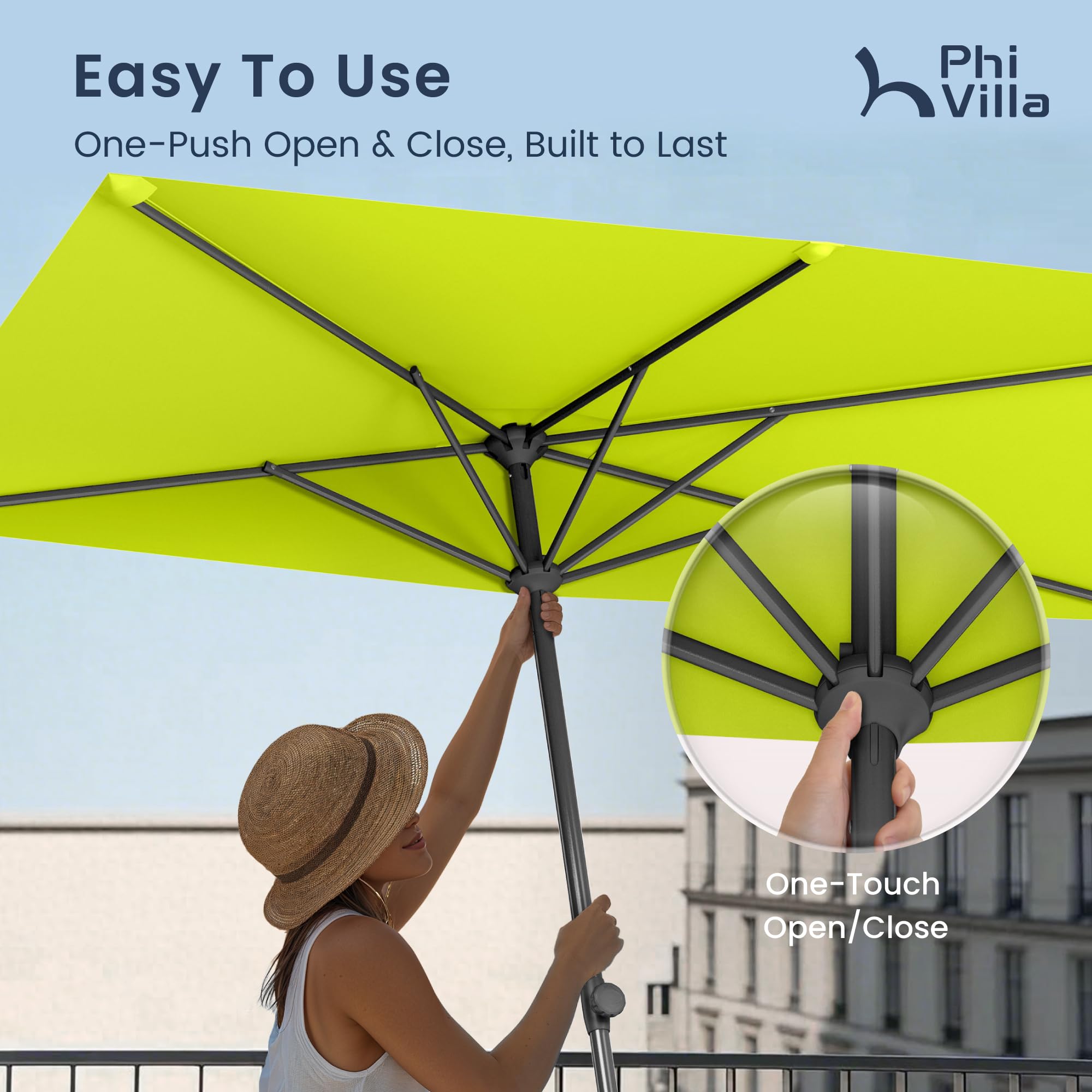 PHI VILLA 2.5x1.3m Half Parasol with Clamp, Height Adjustable Patio Umbrella, Space Saving Rectangle Garden Parasol - Image 3