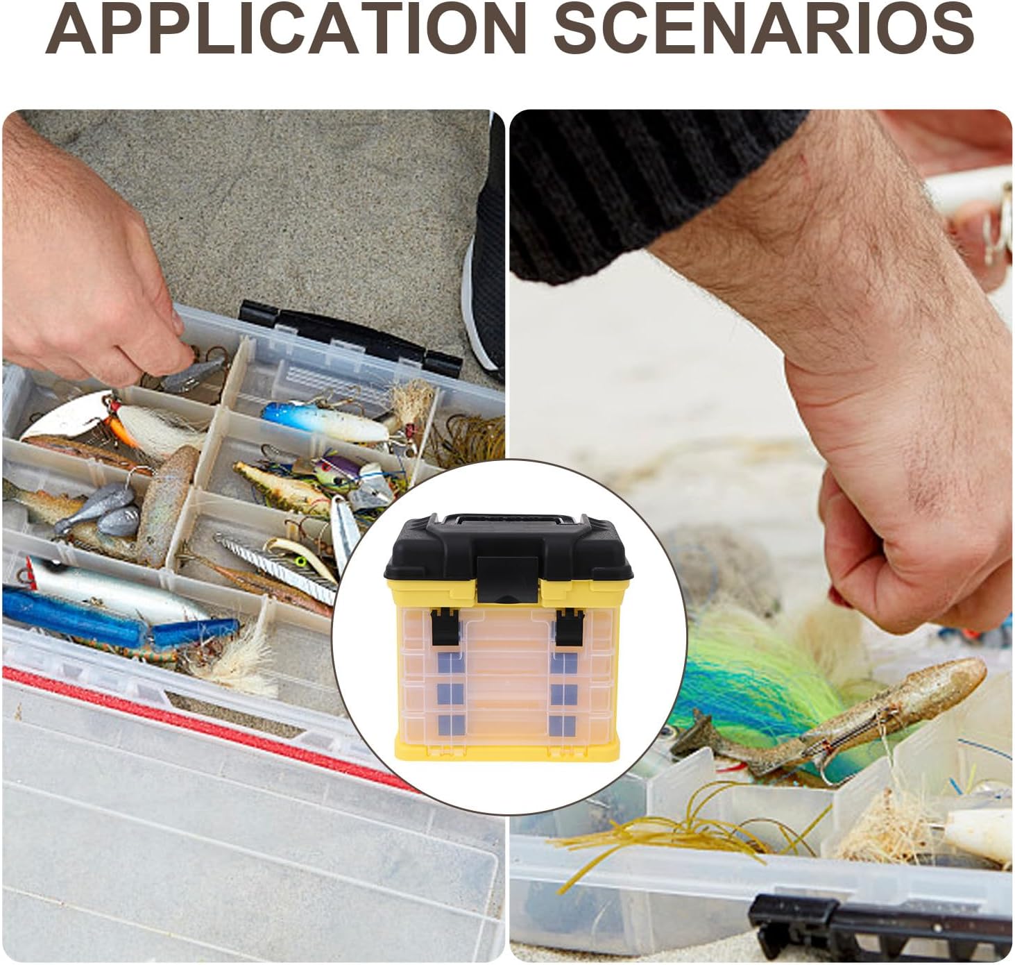 Multi-function Fishing Tackle Box with 4-layer Large Capacity, Yellow Plastic Bait Storage Container with Handle for Organized Fishing Accessories and Lure Storage