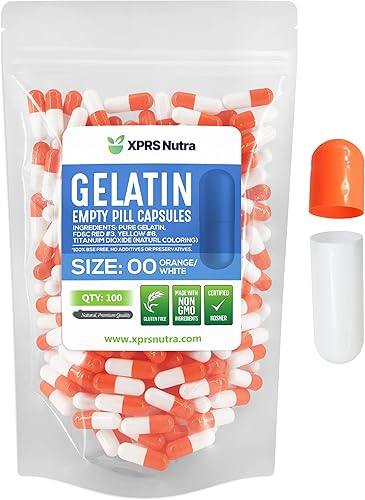 XPRS Nutra Cápsulas vacías de tamaño 00, 100 cápsulas vacías de gelatina - Cápsulas de píldora vacía Express - Relleno de cápsulas de bricolaje -
