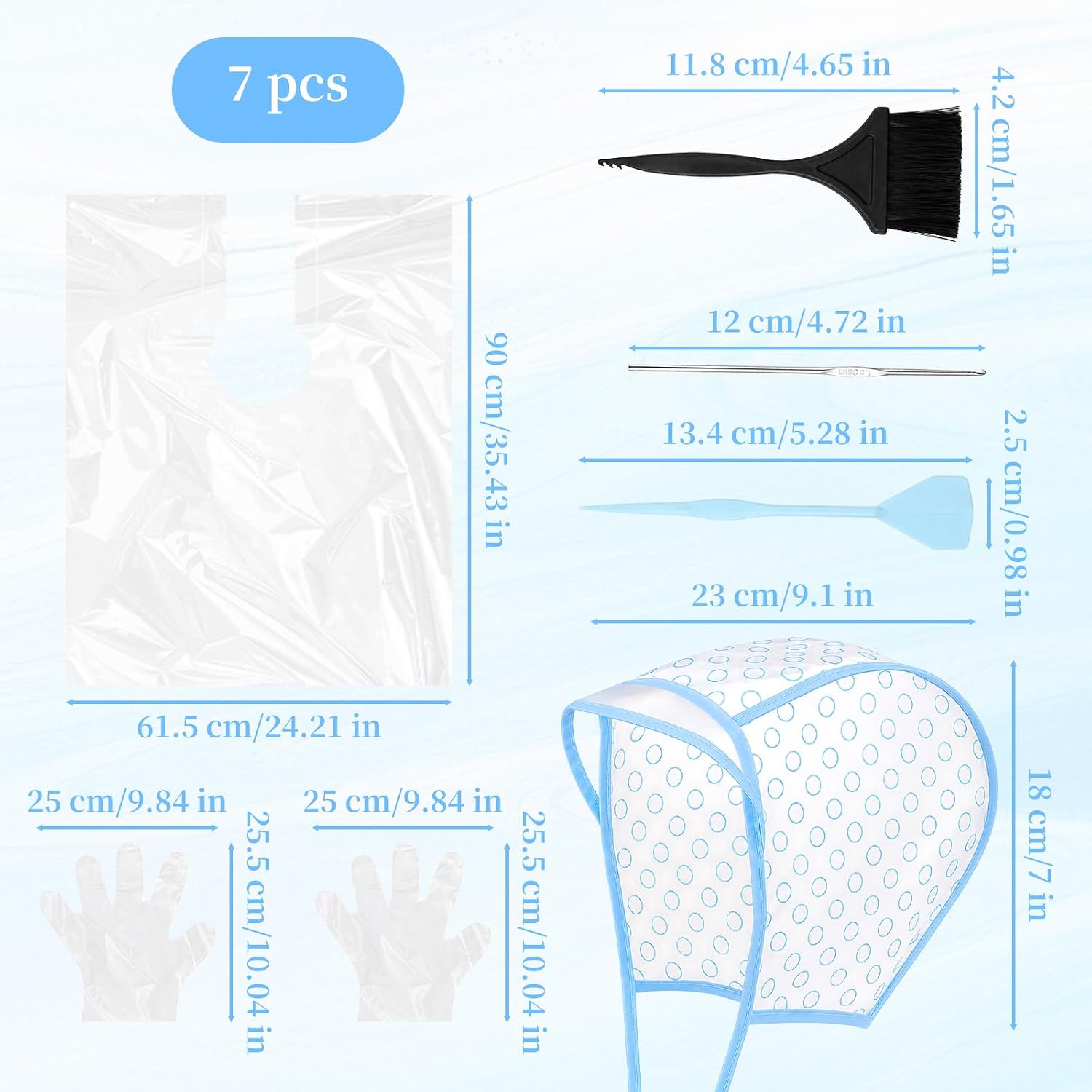 7 Pcs Hair Highlighting Caps Set - Professional Hair Dyeing Frosting Kit with Hooks, Brush, Shawl and Gloves, DIY Salon Hairs Coloring Hairdressing Tools