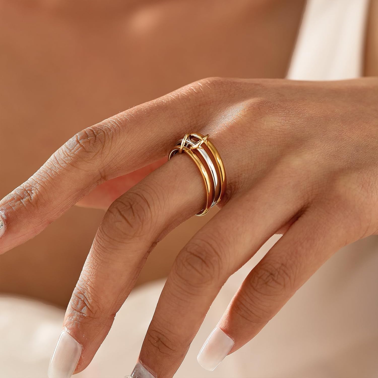 Chunky Gold and Silver Statement Rings Set for Women Gold Stackable Knot Rings Non Tarnish Vintage Gold Cubic Zirconia Ring Trendy Costume Jewelry - Image 3