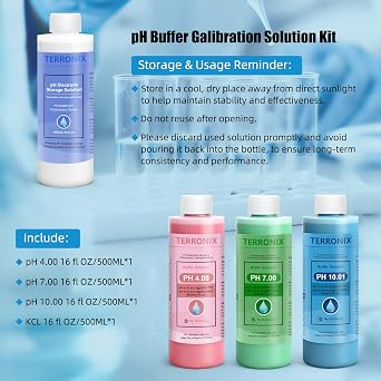 pH Calibration Kit 500ml (16 fl oz) with Buffer 4.00 7.00 10.01, Electrode Storage and Tank