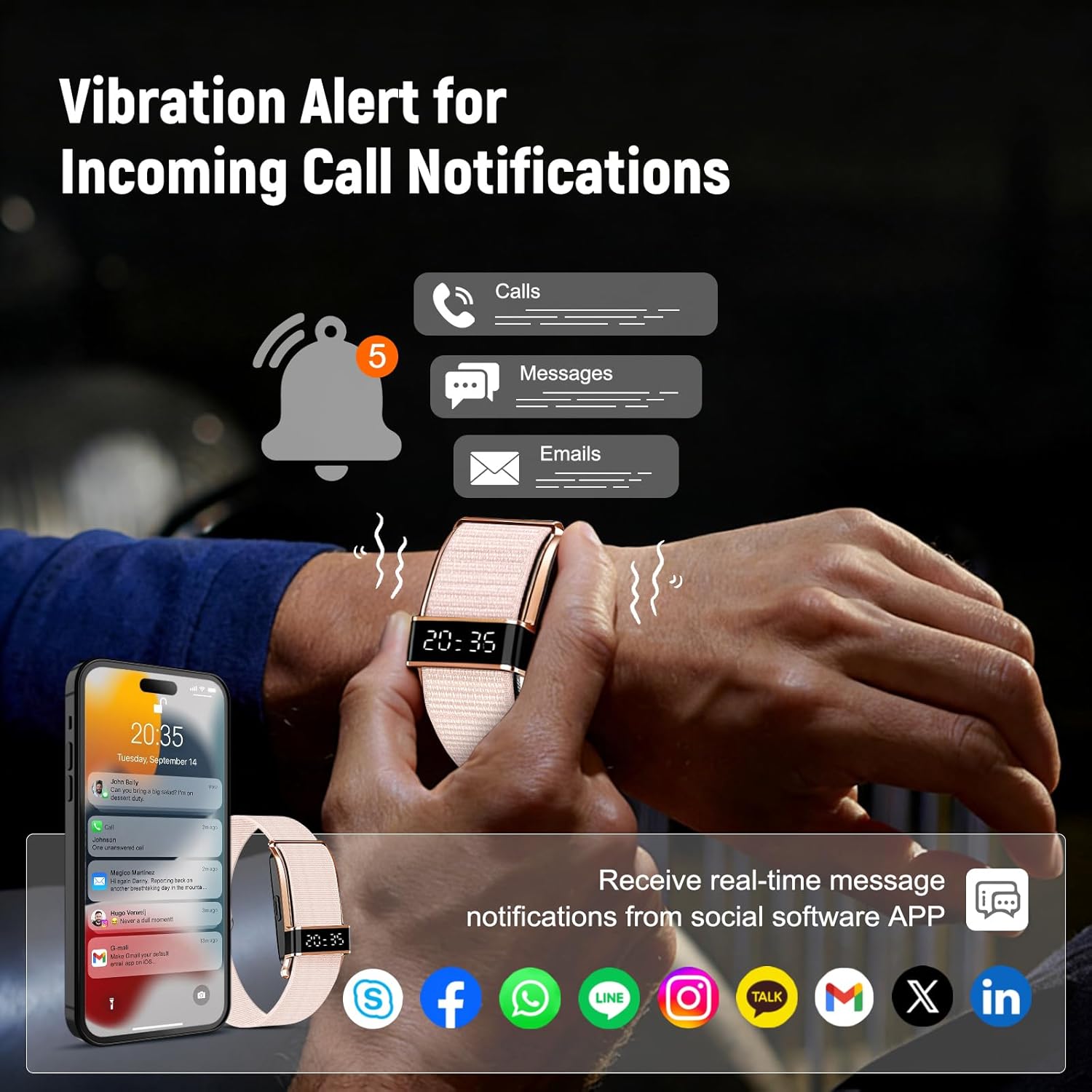 Fitness Trackers Smart Wristband With Hidden Screen(Wrist-Raise Screen Activation)Activity & Sleep Tracker with Heart Rate/HRV/Blood Oxygen, Vibration Alerts, Free APP (Rose Gold, Universal Size)