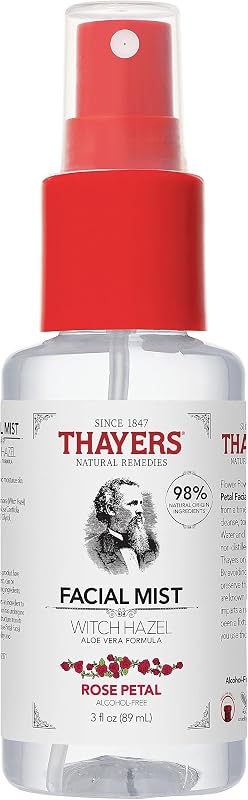 Alcohol-Free Witch Hazel Facial Mist Toner with Aloe Vera, Rose Petal, Soothing and Hydrating, for All Skin Types, Trial Size, 3 oz