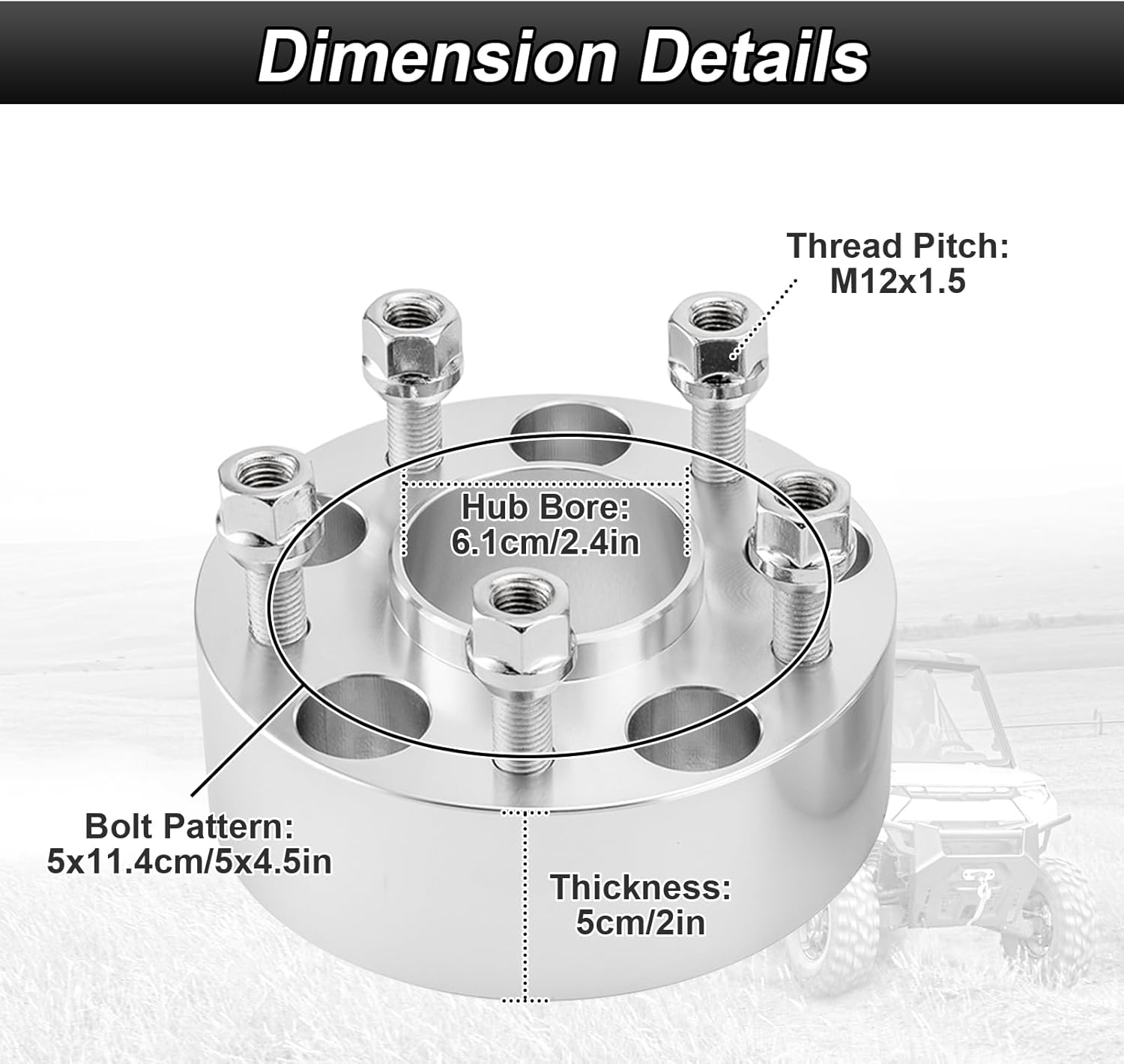 2" Wheel Spacer Adapters 5×114mm to 5×114mm 6061 Aluminum Compatible with Polaris RZR Pro Turbo R 4 2022-2024 (4 Pcs)