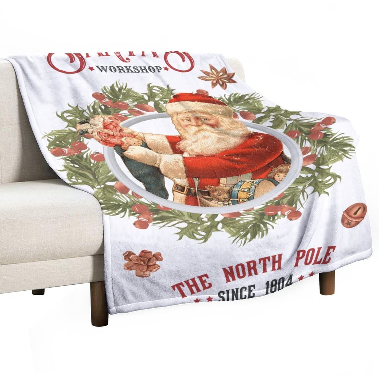 Couverture personnalisée de Noël un cadeau unique pour couple style ferme avec couronne du Père Noël